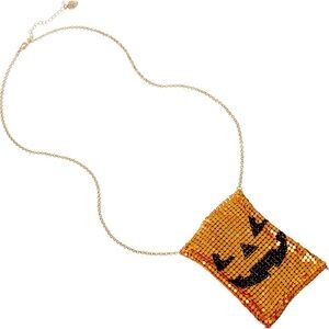 Betsey Johnson Orange Sequin Pumpkin Necklace